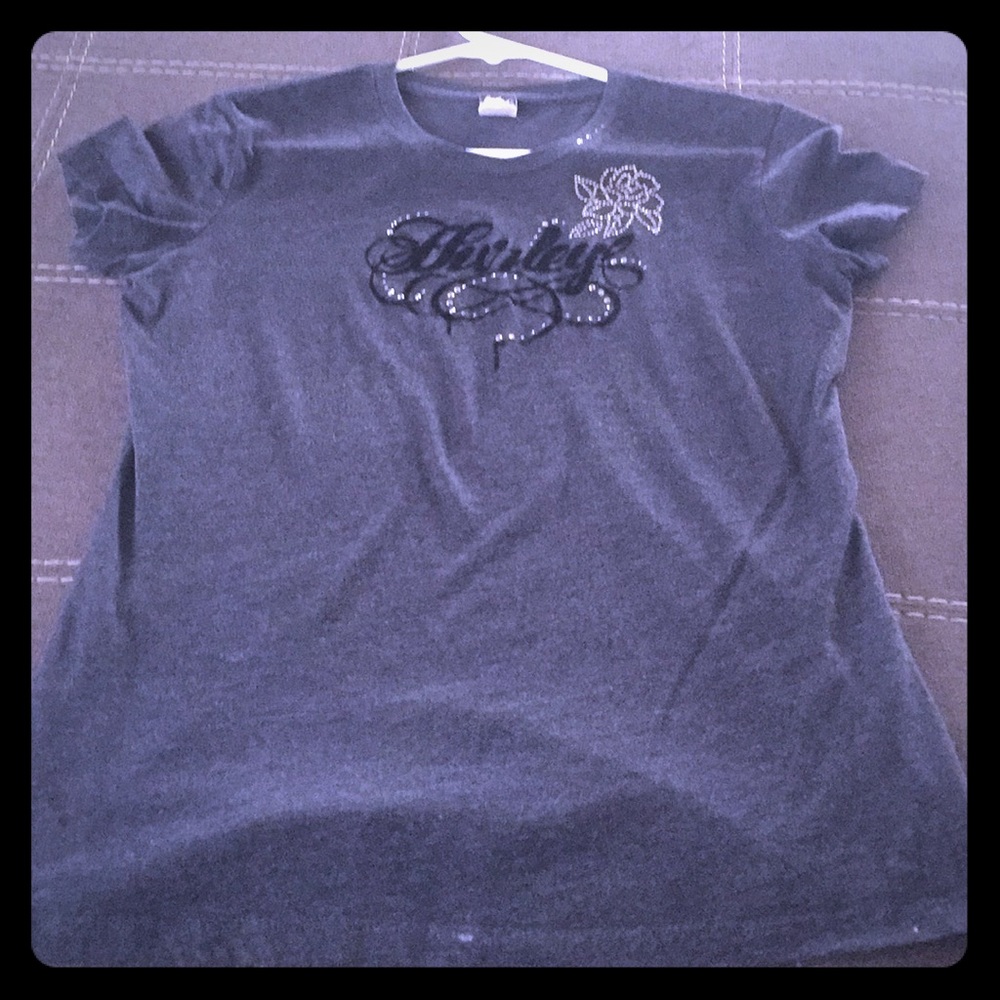 Hurley T-Shirt with Rhinestone & Velvet Detail